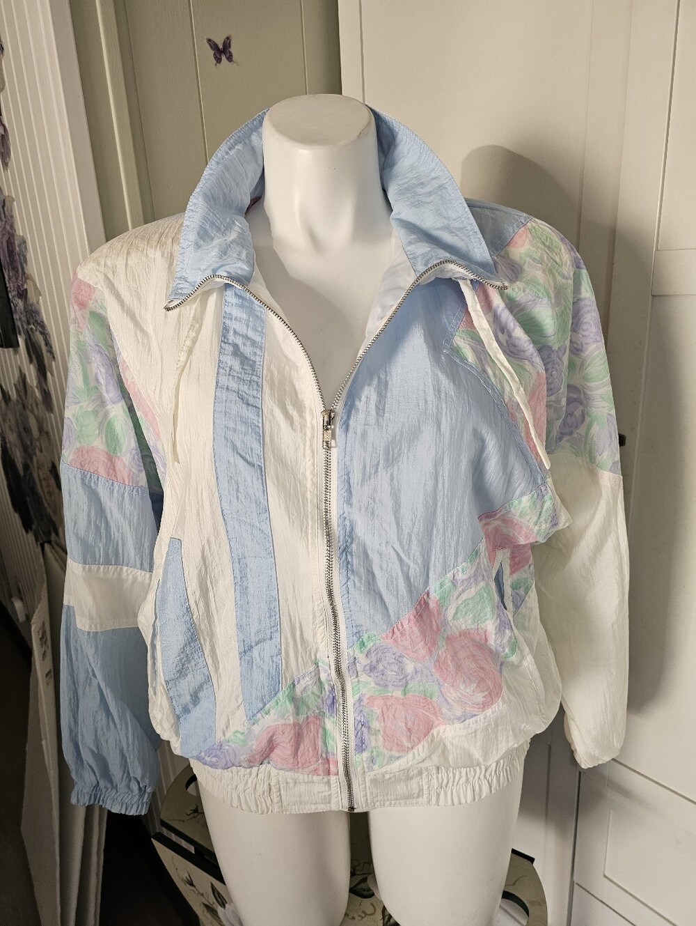 Vintage New York Girl 1X XXL Windbreaker Floral Colorblock Nylon Jacket 80s 90s